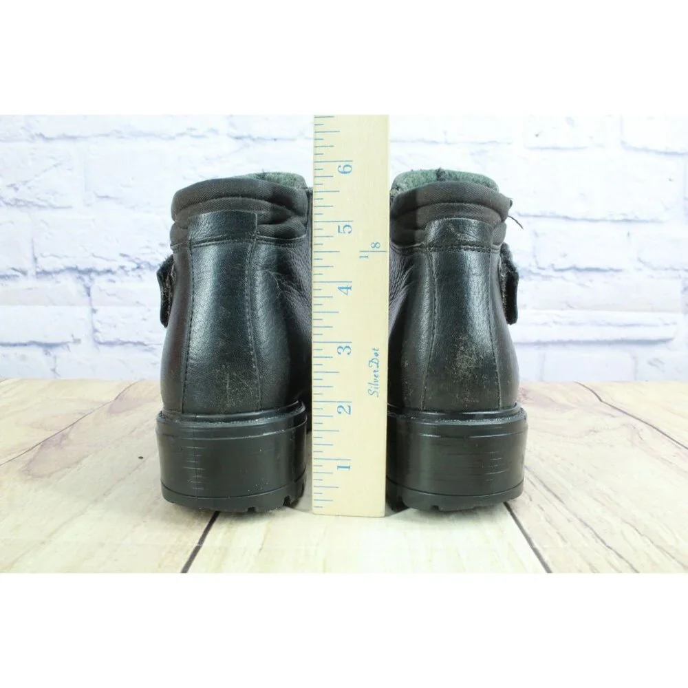 LL Bean Black Leather Wool Lined Side Zip Chunky Heel Y2K Combat Boots Size 7 M - Picture 6 of 10